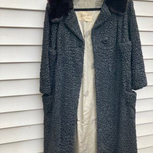 Vintage 1960's full length black Persian lamb coat with black mink collar.